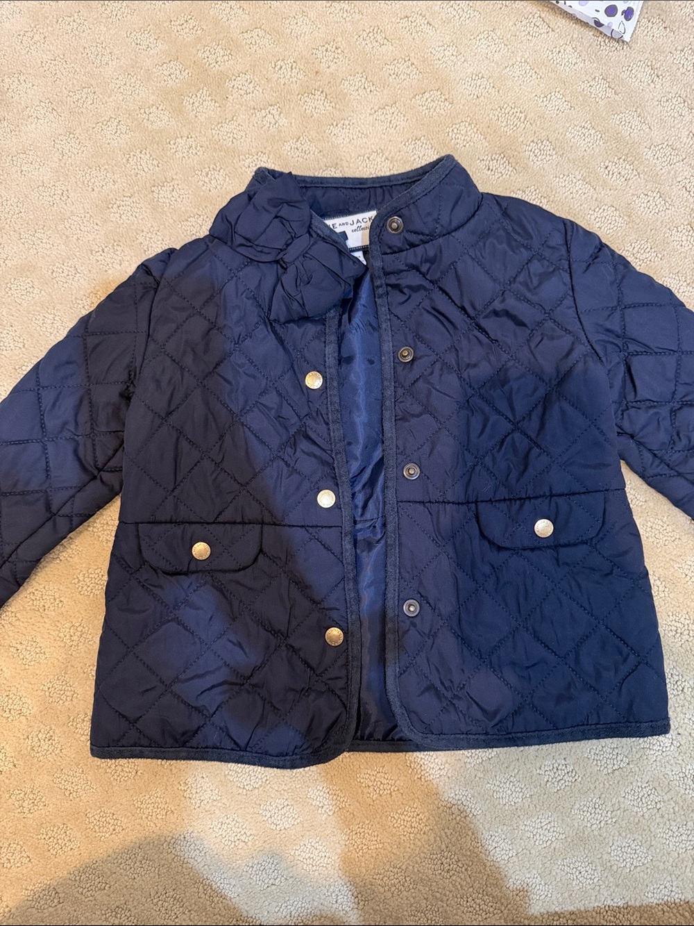 Janie and Jack Navy Quilted Puffer Jacket with Bow